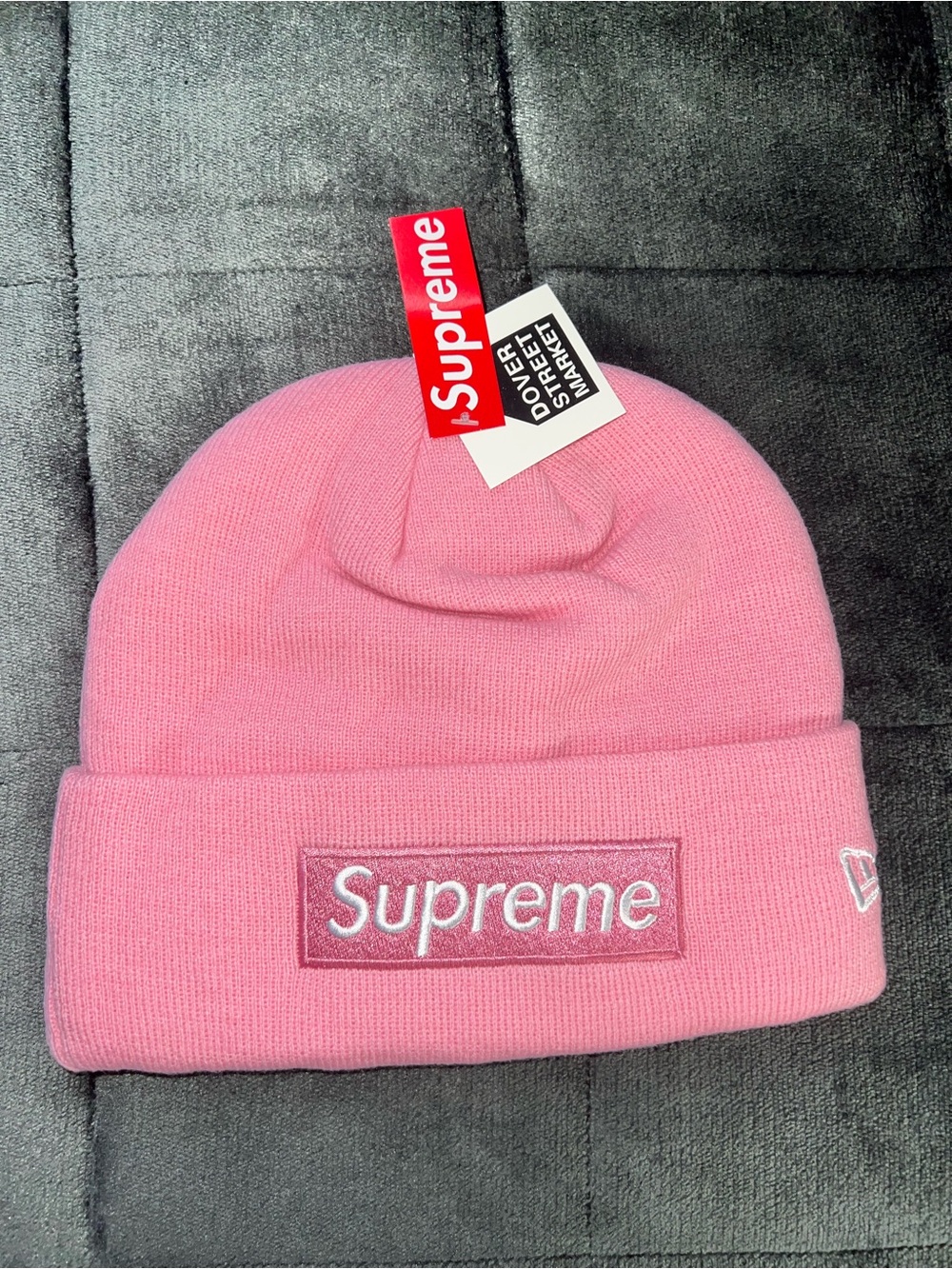 Supreme Pink Box Logo Knit Beanie for Women